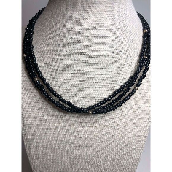 793 Silpada N1500 3-Strand Necklace Black Glass & Sterling Silver Beads 16-18” - Picture 4 of 4